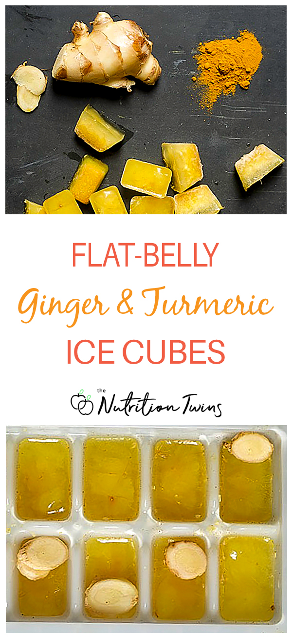 Ginger and turmeric with ice cubes and in ice cube tray